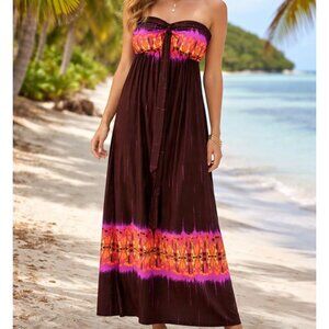 Hypnotik Dress Y2K Maxi Brown Purple Strapless Boho Beach Festival Summer 2X
